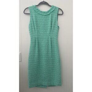 Kate Spade New York Turquoise Tweed Shift Dress Fringed Sleeveless Size 6